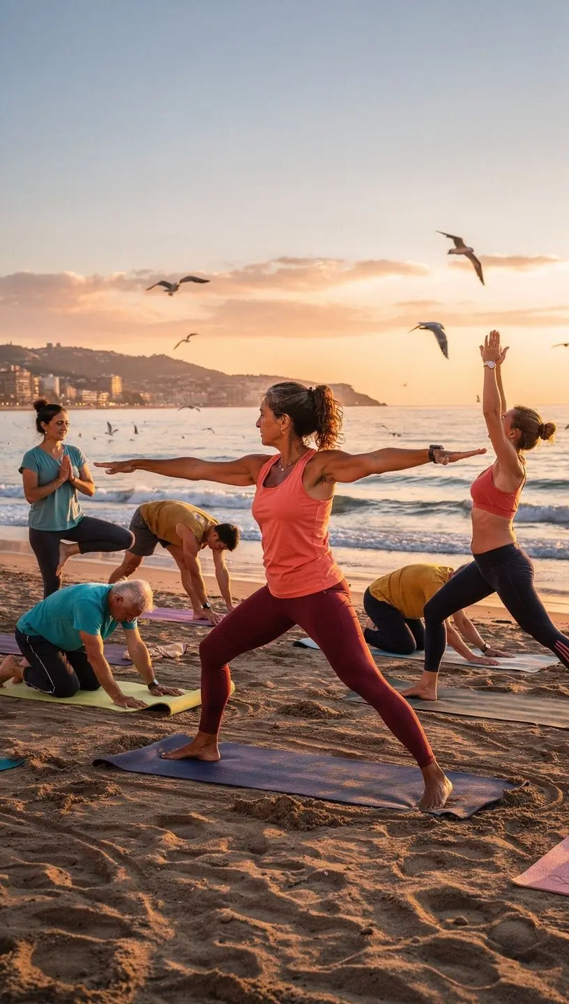 Una instructora de yoga corrigiendo la postura de un alumno en una clase de Hatha Yoga.