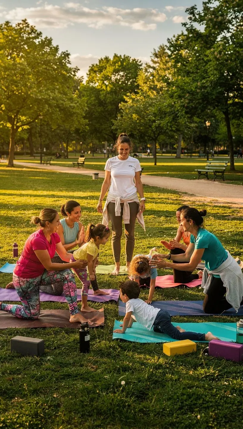 Grupo de practicantes de yoga realizando ejercicios de alineación en un entorno tranquilo y natural.